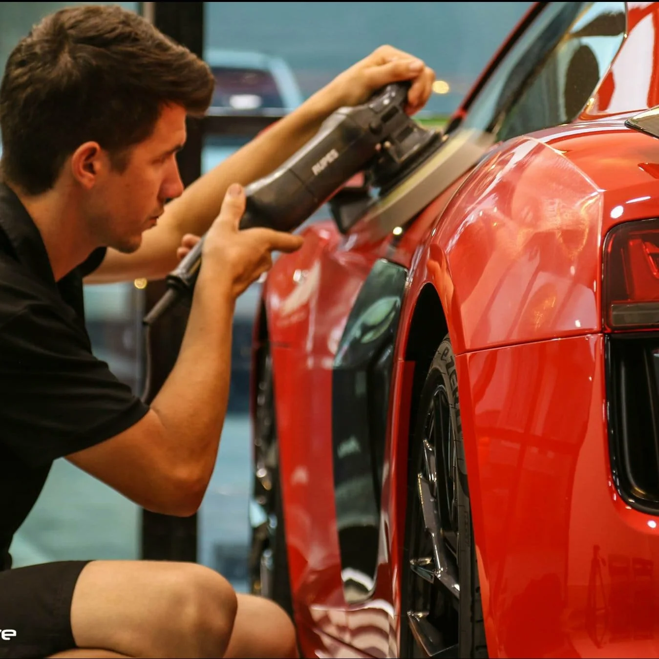 Paint correction and machine polishing close-up