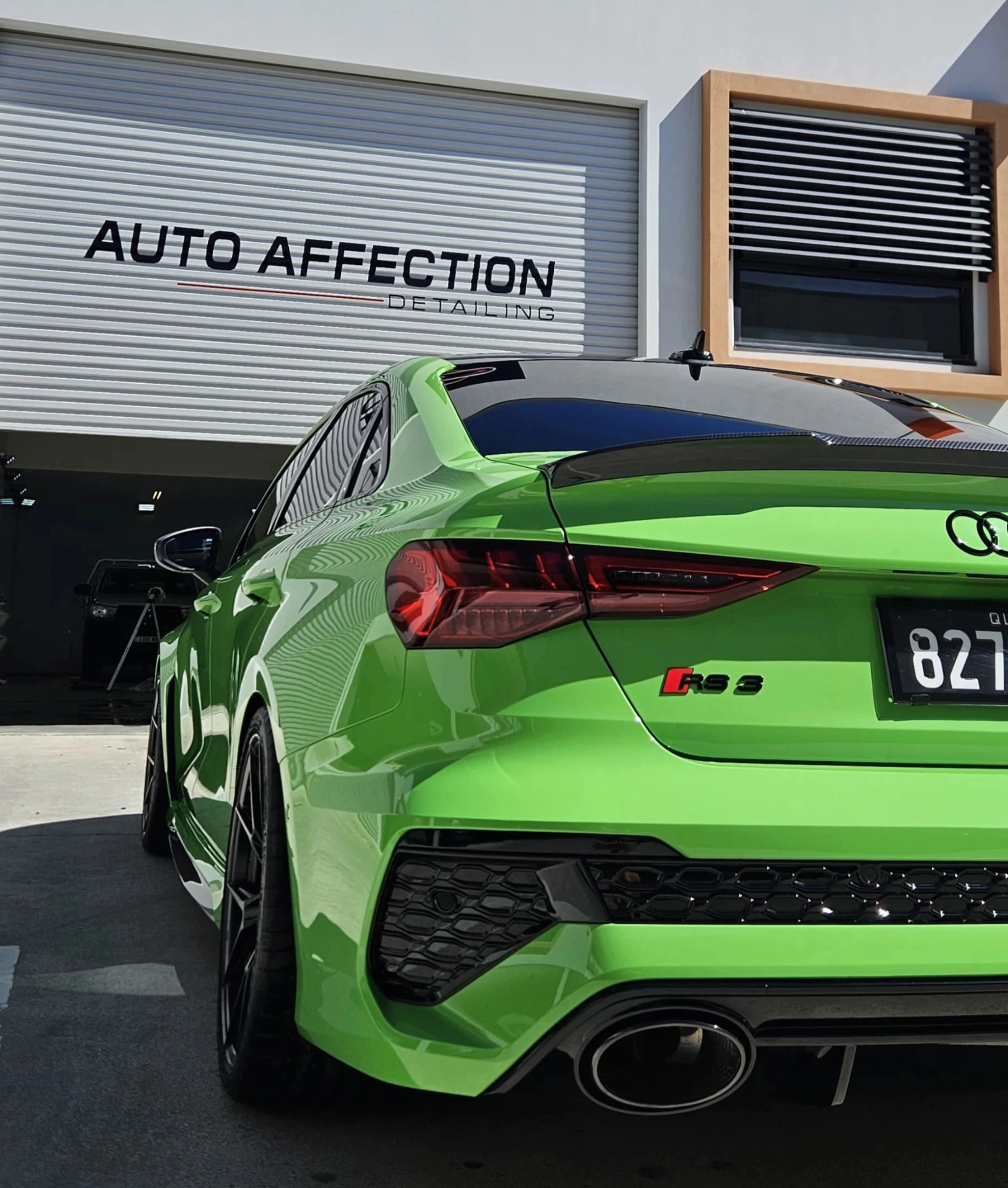 Audi RS3 with freshly tinted windows at Auto Affection Detailing