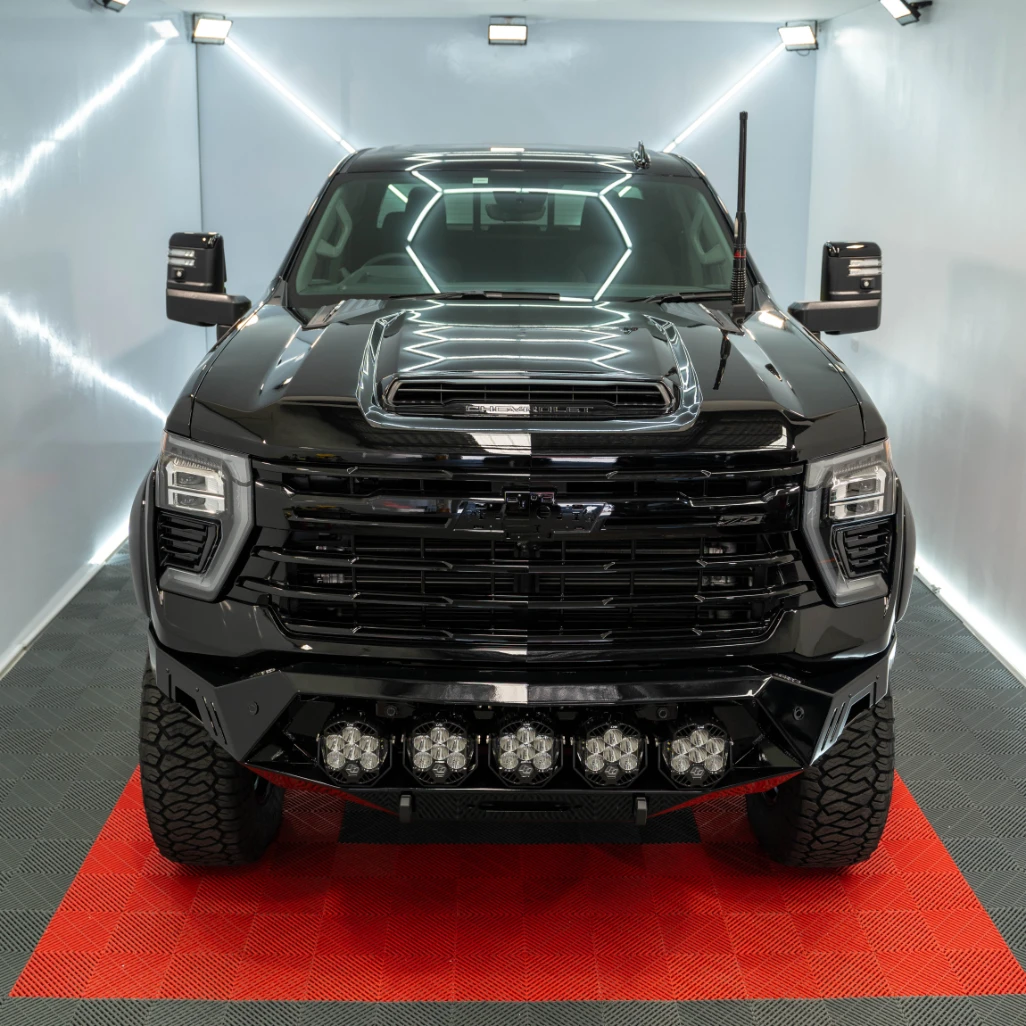 Black Chevrolet Silverado in the Auto Affection Detailing studio bay after paint protection